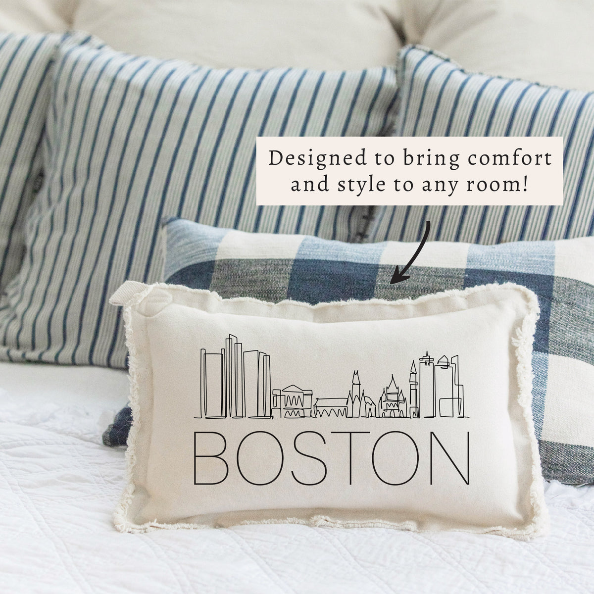 Boston Line Art Skyline Pillow