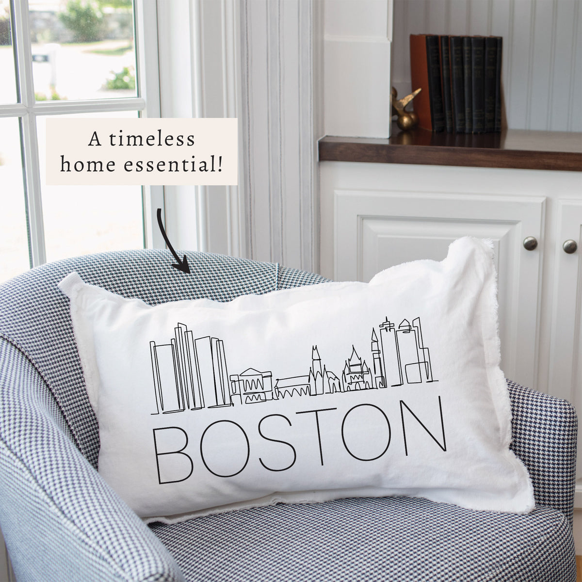 Boston Line Art Skyline Pillow