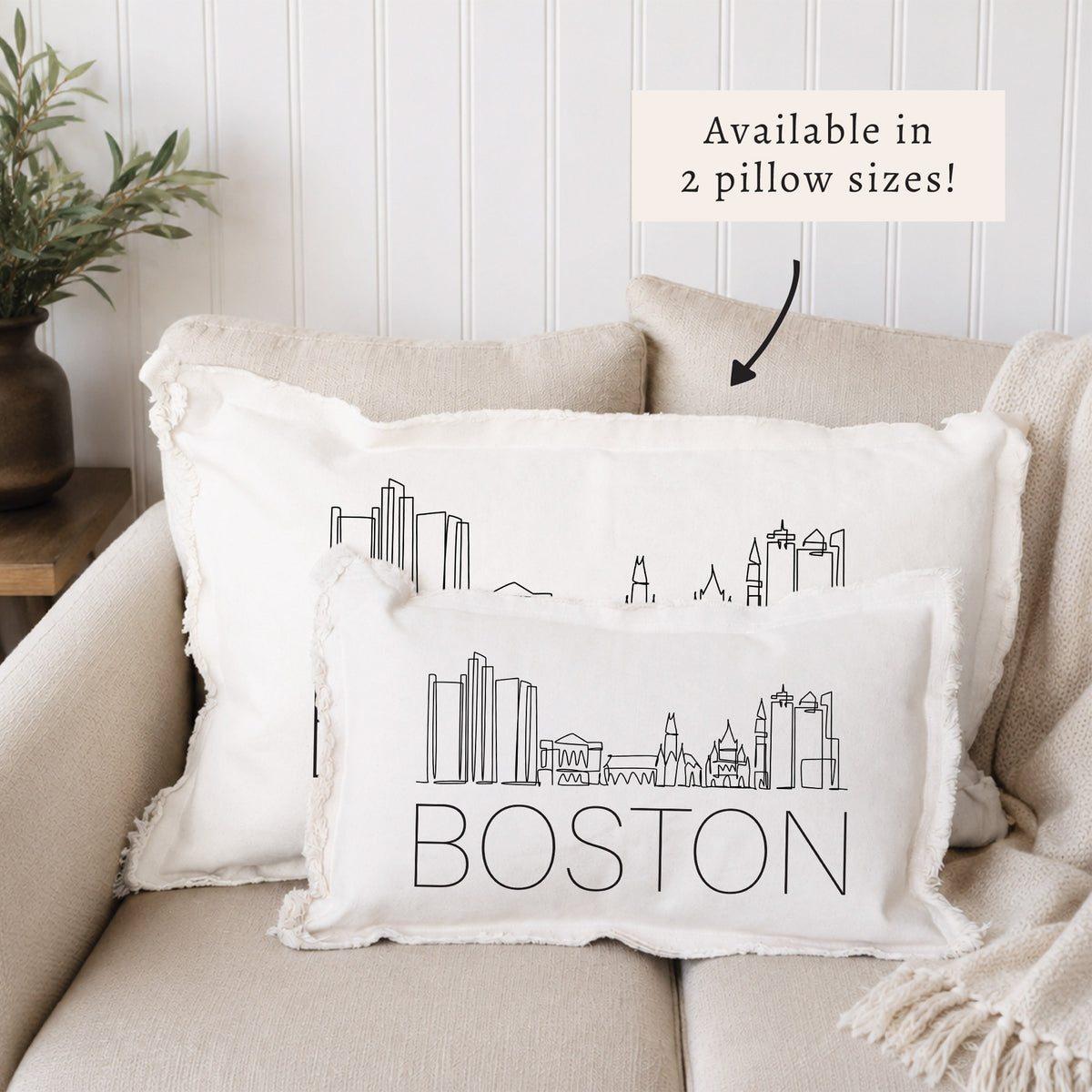 Boston Line Art Skyline Pillow
