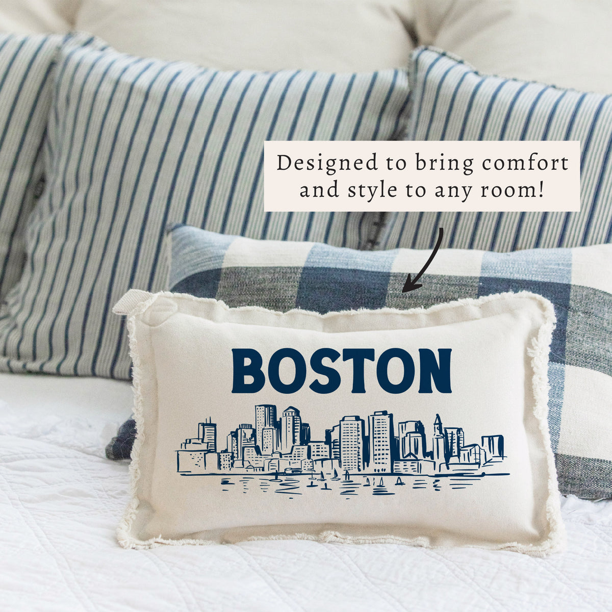 Navy Boston Skyline Pillow