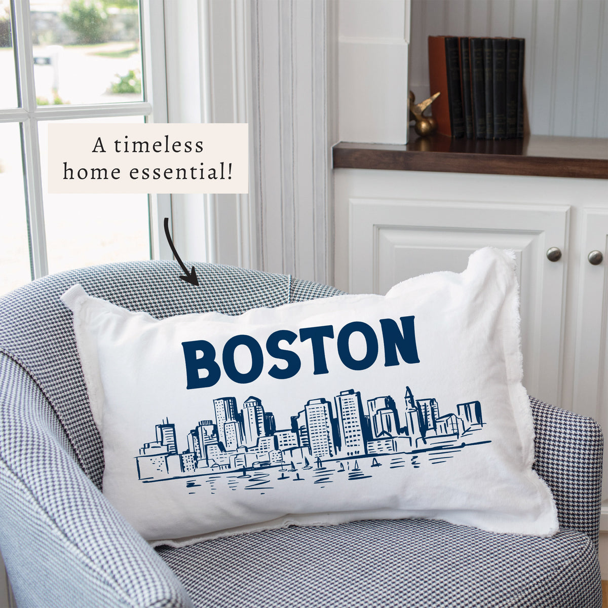Navy Boston Skyline Pillow