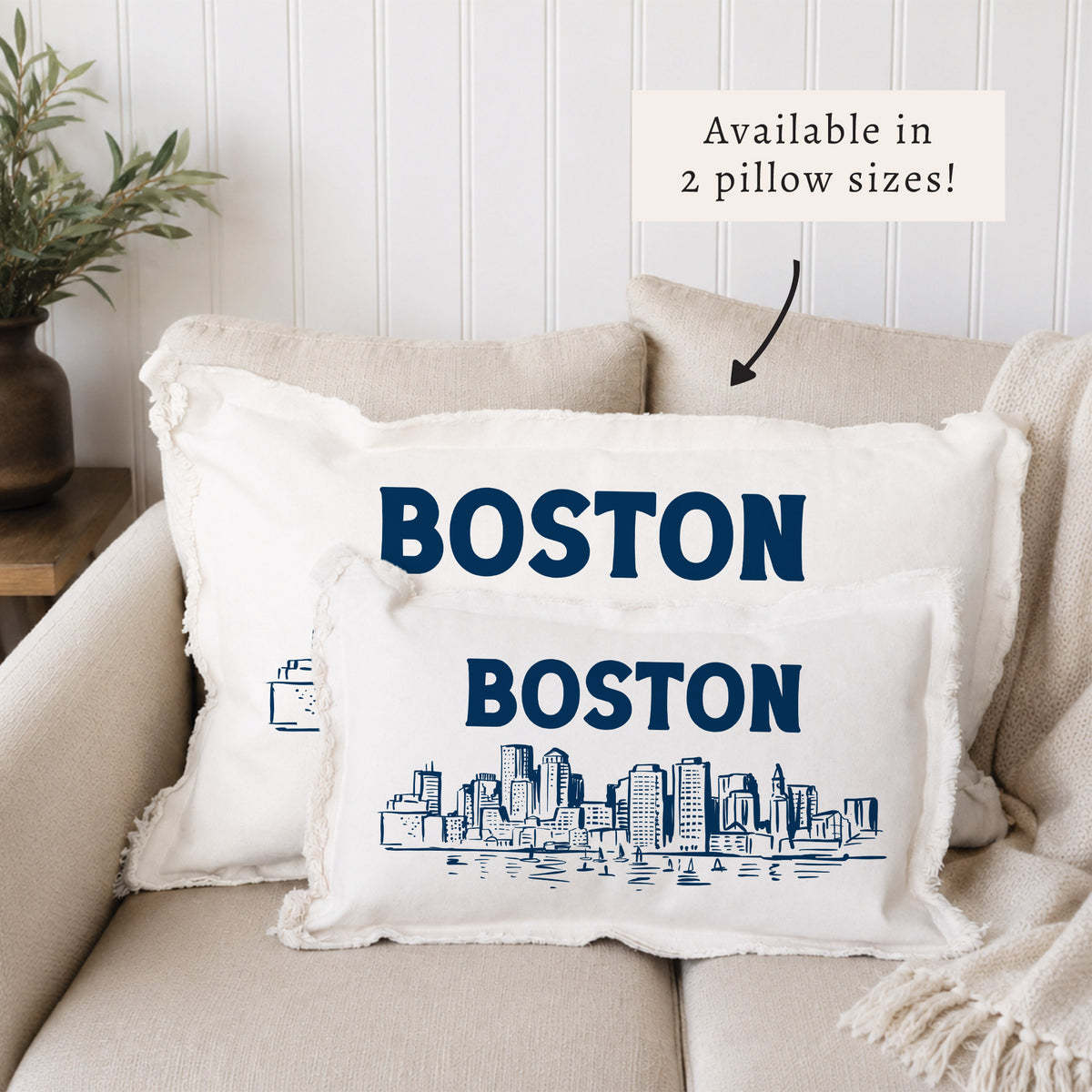 Navy Boston Skyline Pillow