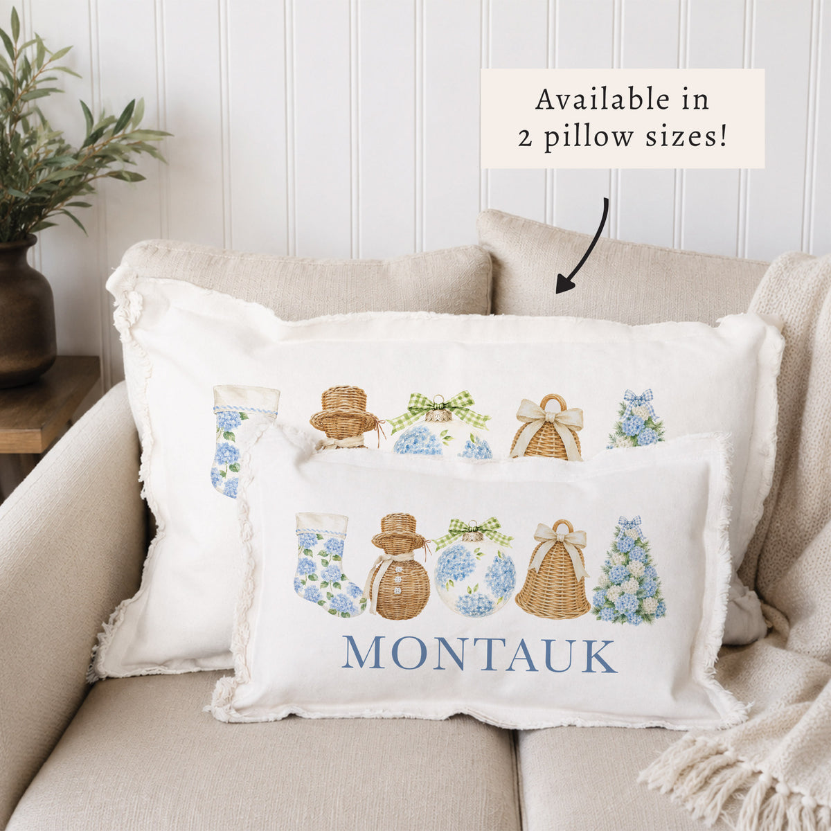 Holiday Hydrangea Icons Personalized Pillow