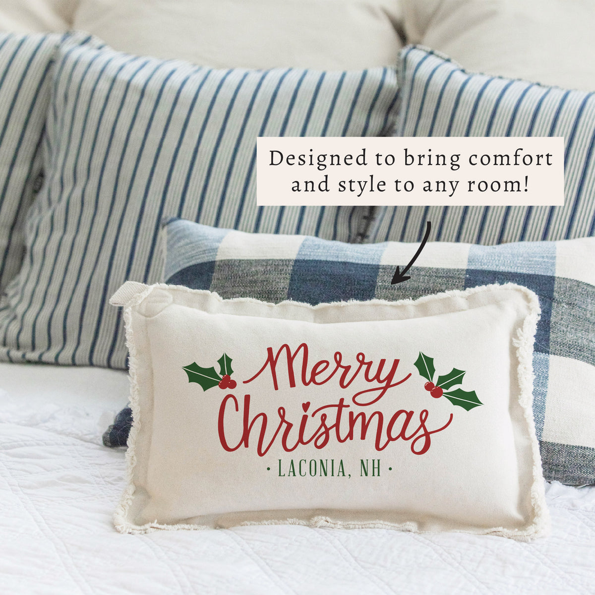 Merry Christmas Holly Personalized Pillow