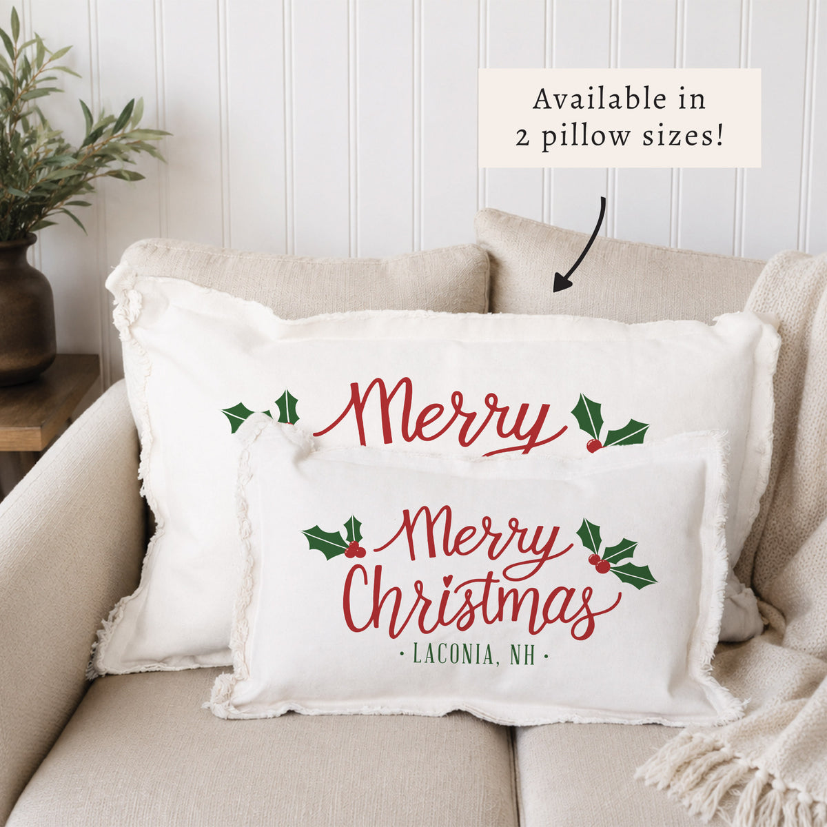 Merry Christmas Holly Personalized Pillow