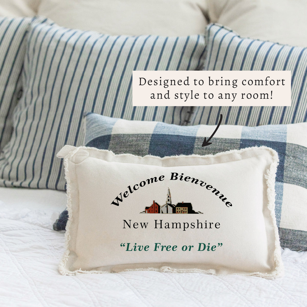 New Hamphshire Welcome Bienvenue Pillow