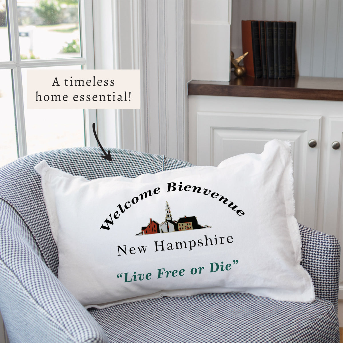New Hamphshire Welcome Bienvenue Pillow