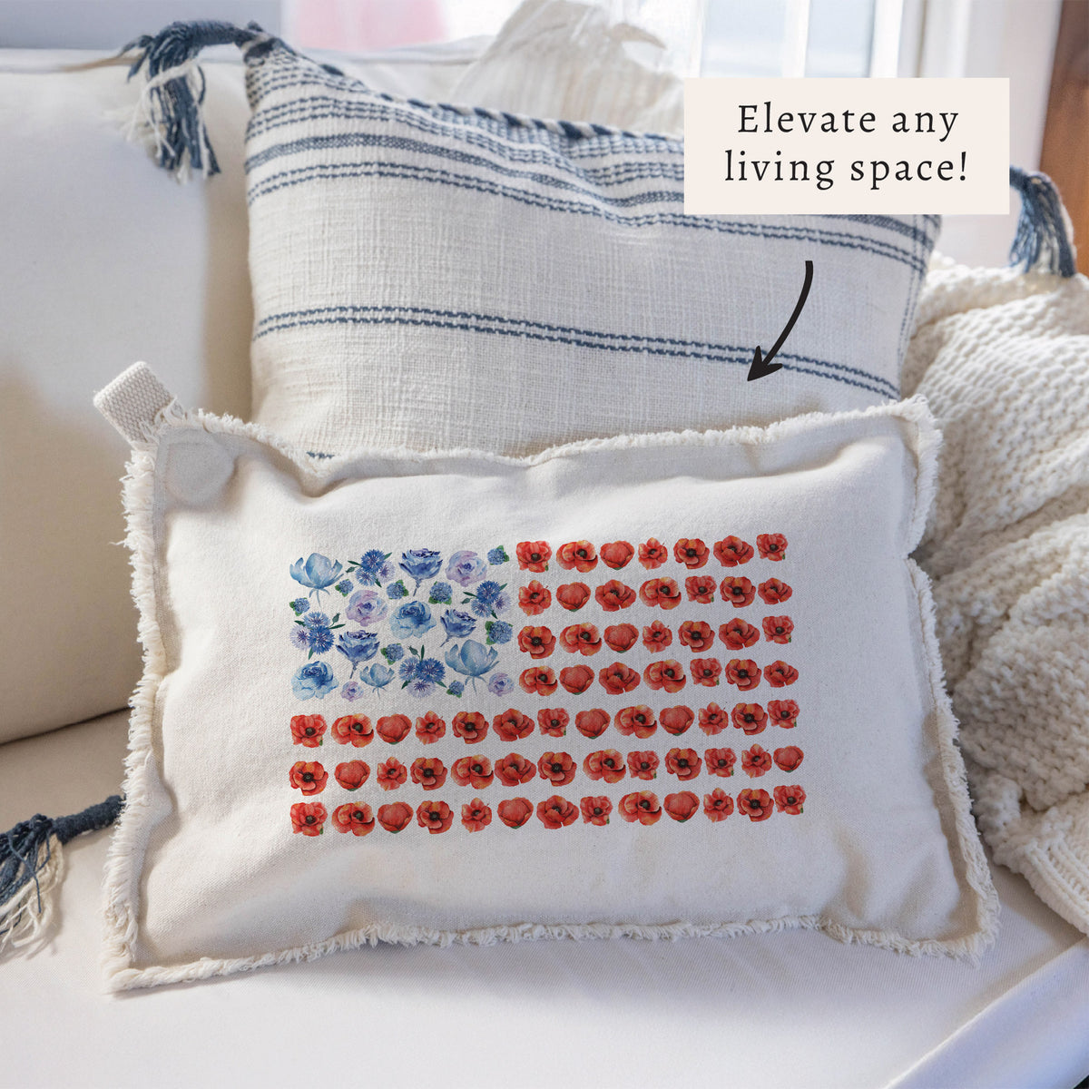 American Flag Floral Pillow