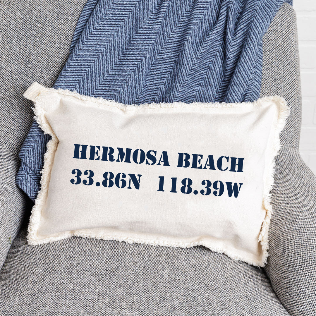 Your Word + Coordinates Stencil Personalized Lumbar Pillow