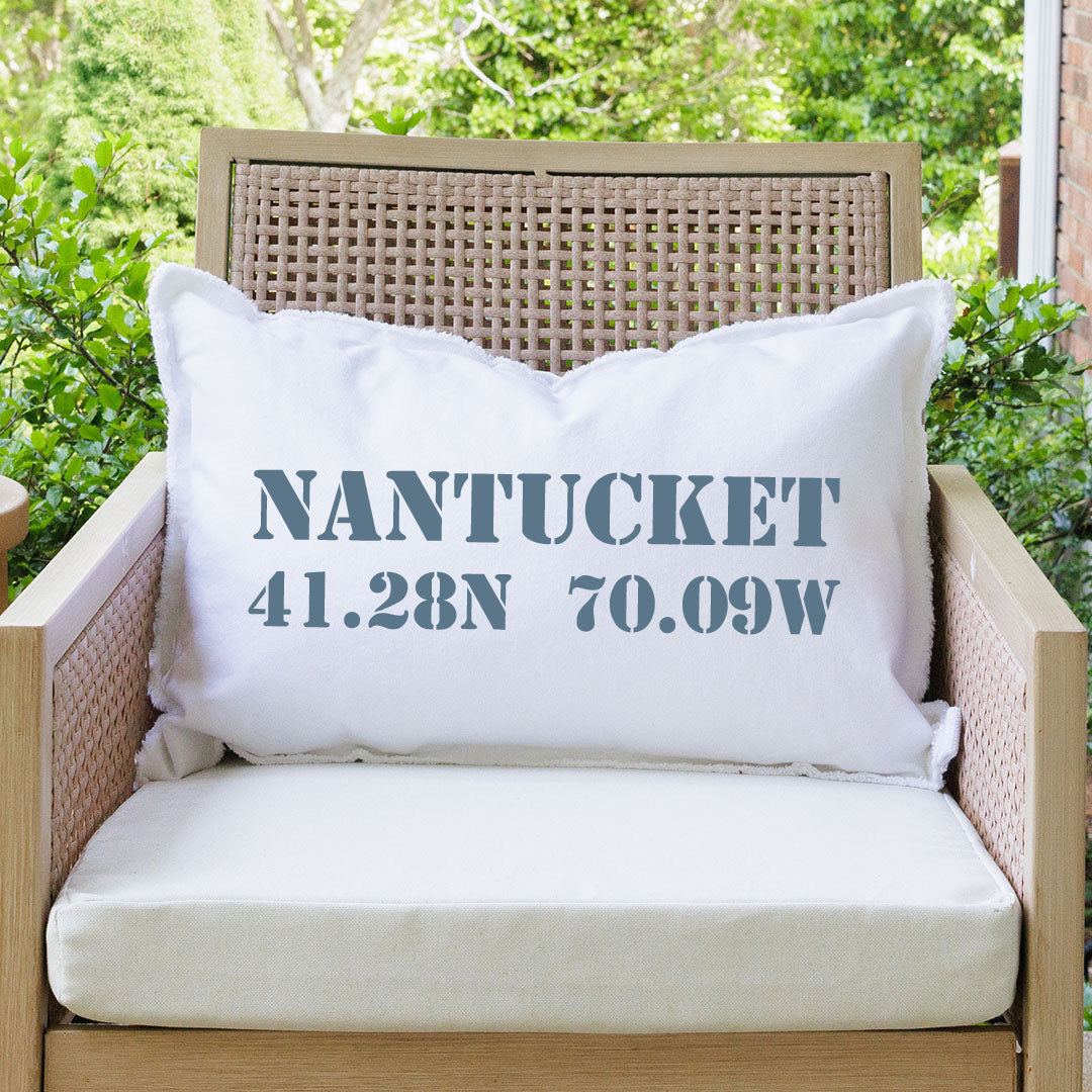 Your Word + Coordinates Stencil Personalized Lumbar Pillow