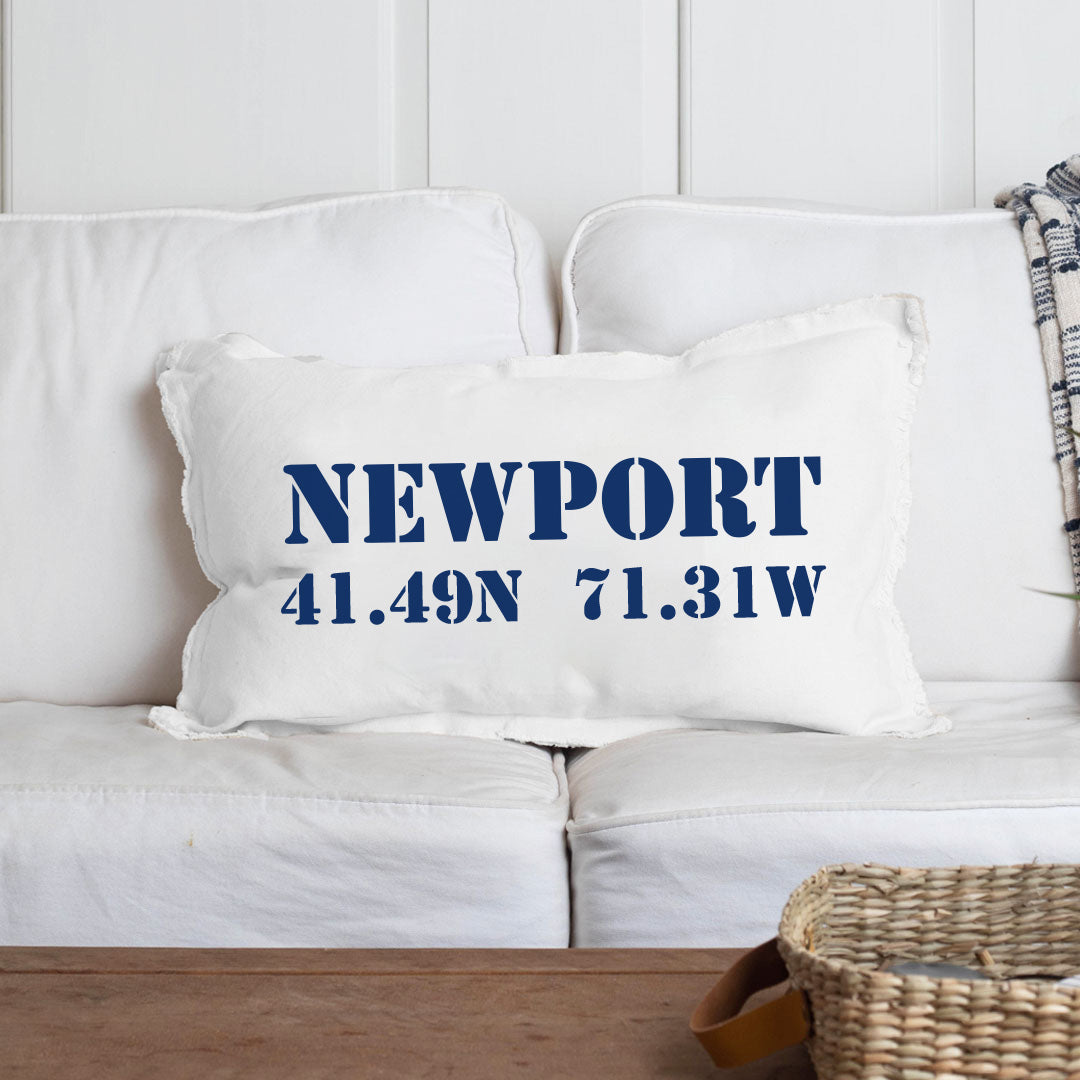 Your Word + Coordinates Stencil Personalized Lumbar Pillow