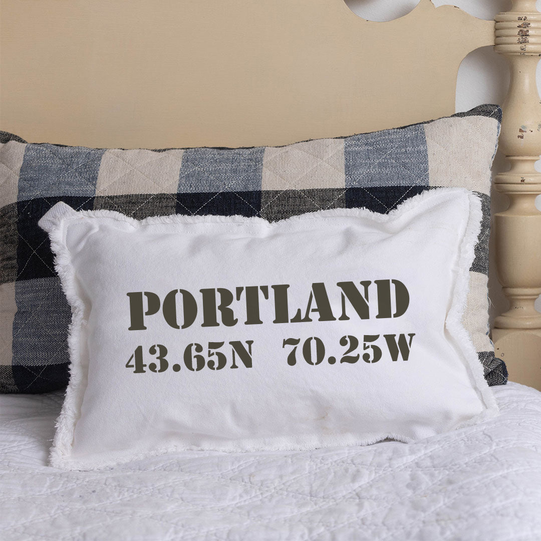 Your Word + Coordinates Stencil Personalized Lumbar Pillow