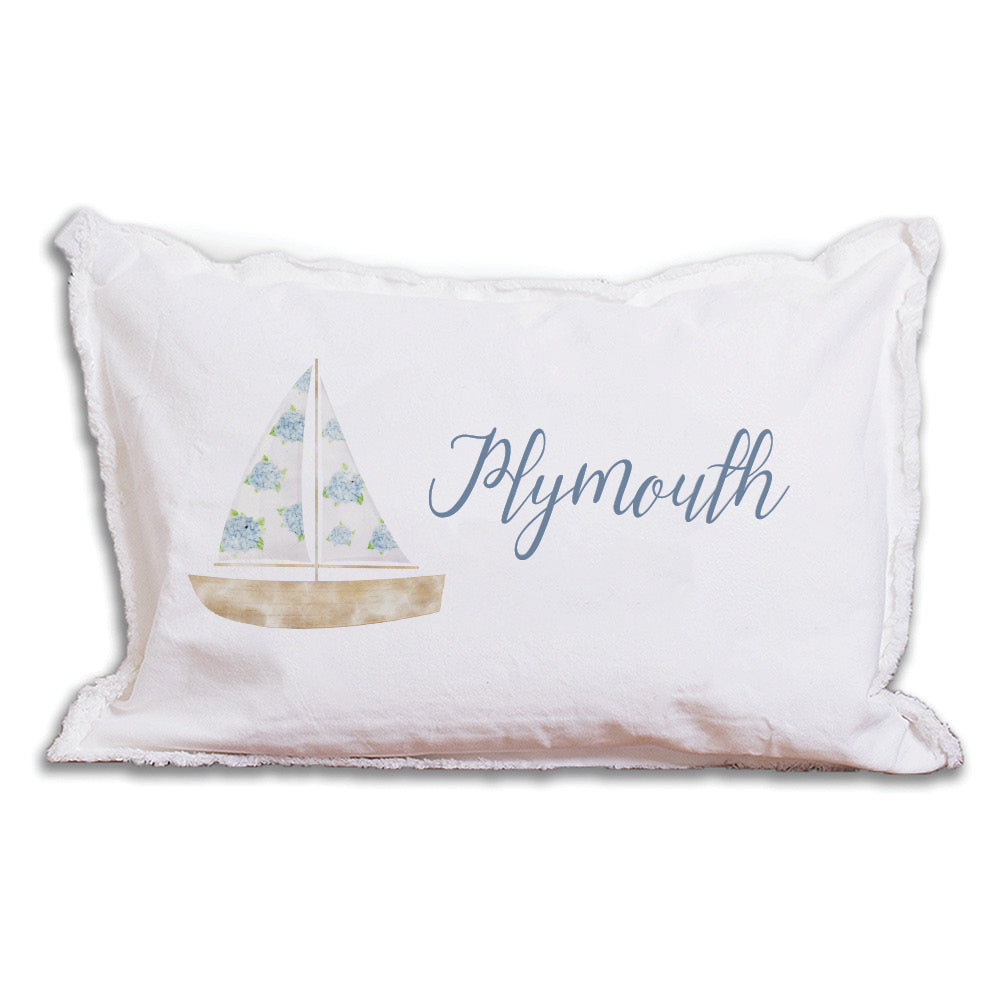 Personalized Hydrangea Sailboat Lumbar Pillow