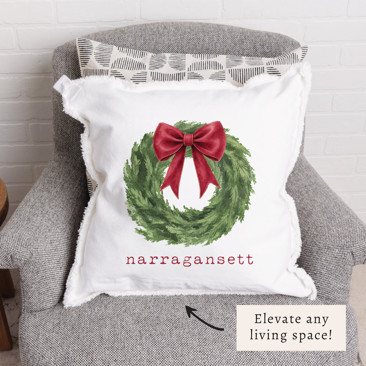Holiday Wreath Personalized Pillow