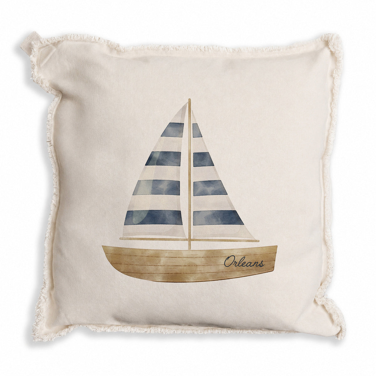 Watercolor Sailboat Personalized Pillow