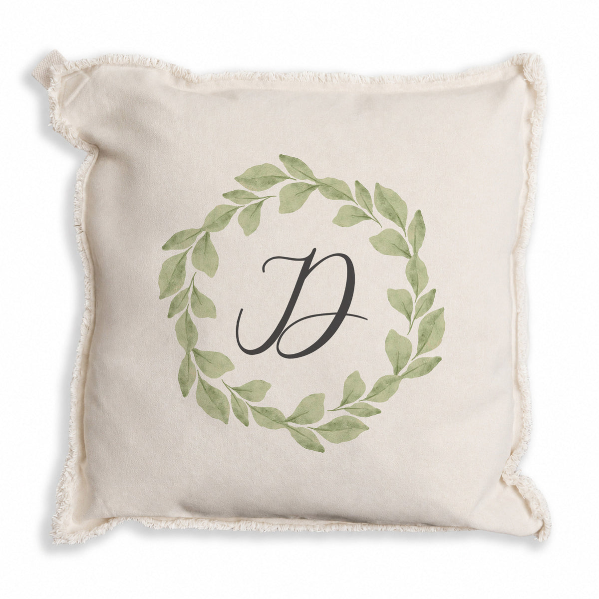Greenery Laurel Initial Personalized Pillow