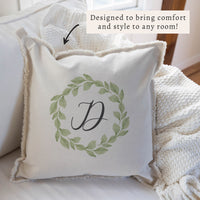 Greenery Laurel Initial Personalized Pillow