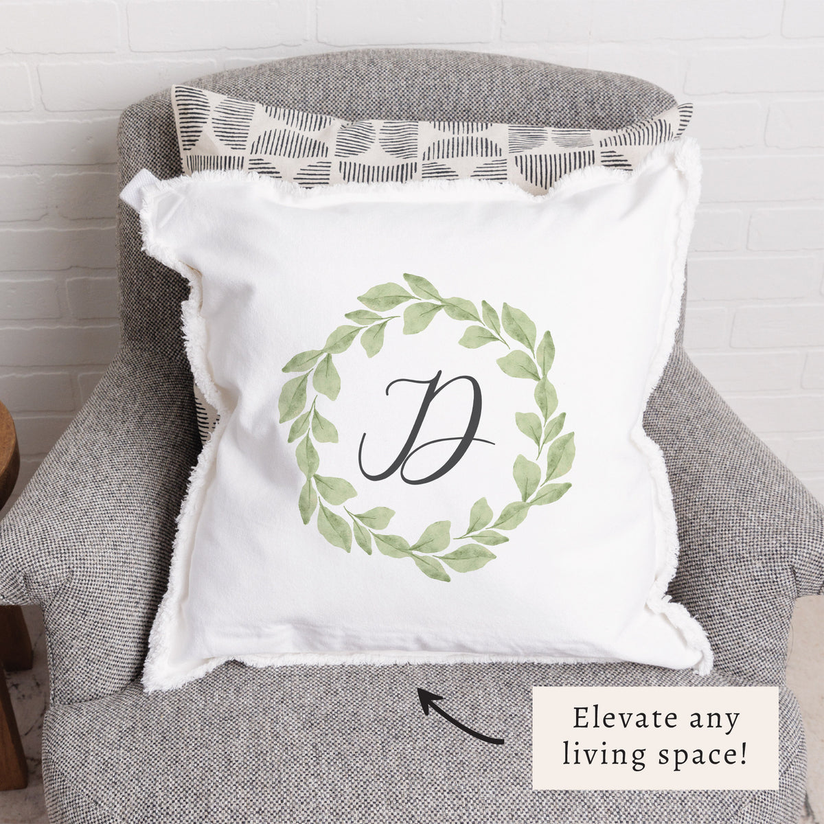 Greenery Laurel Initial Personalized Pillow