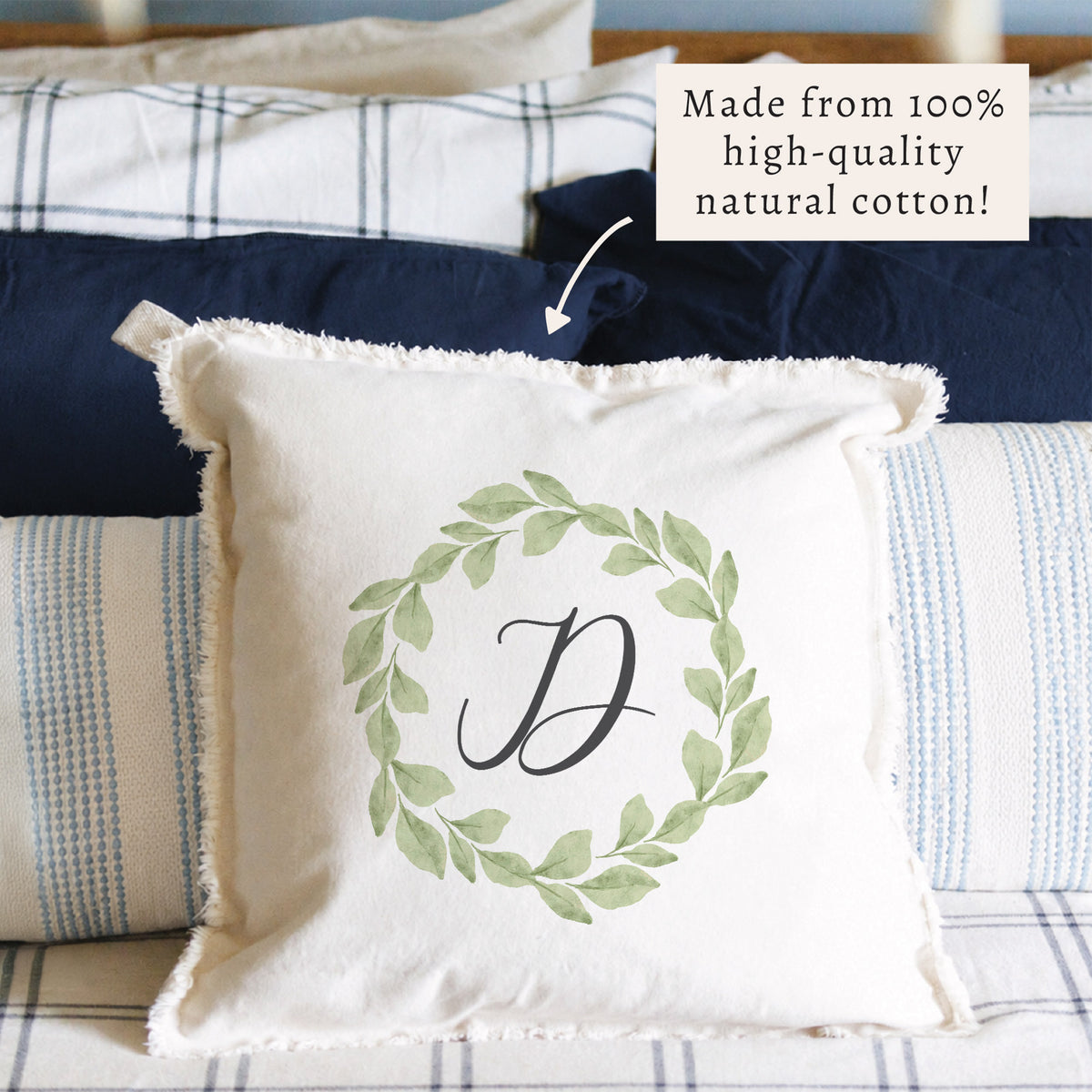 Greenery Laurel Initial Personalized Pillow