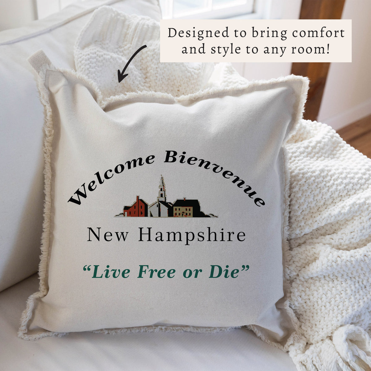 New Hampship Welcome Bienvenue Pillow