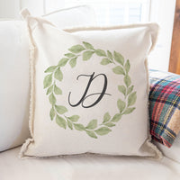 Greenery Laurel Initial Personalized Square Pillow