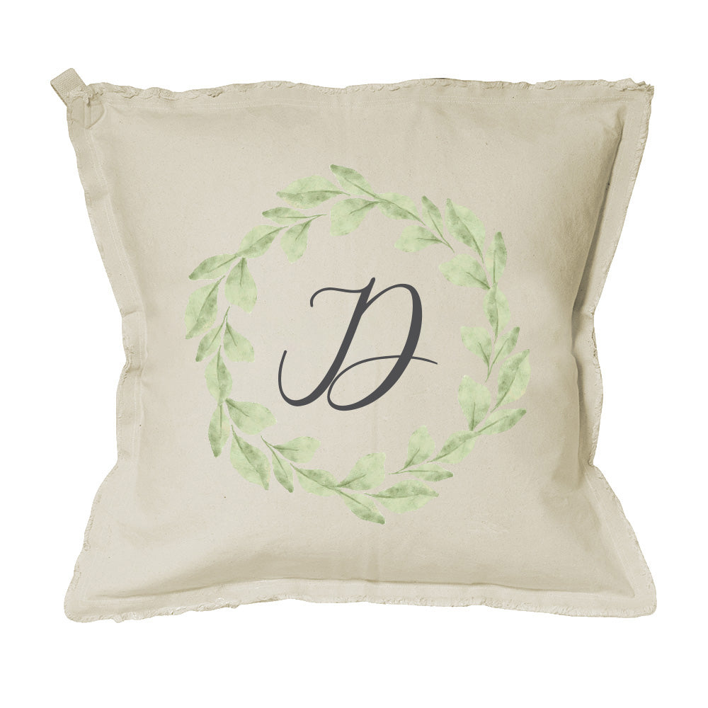 Greenery Laurel Initial Personalized Square Pillow