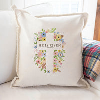 He Is Risen Floral Easter Cross Throw Pillow