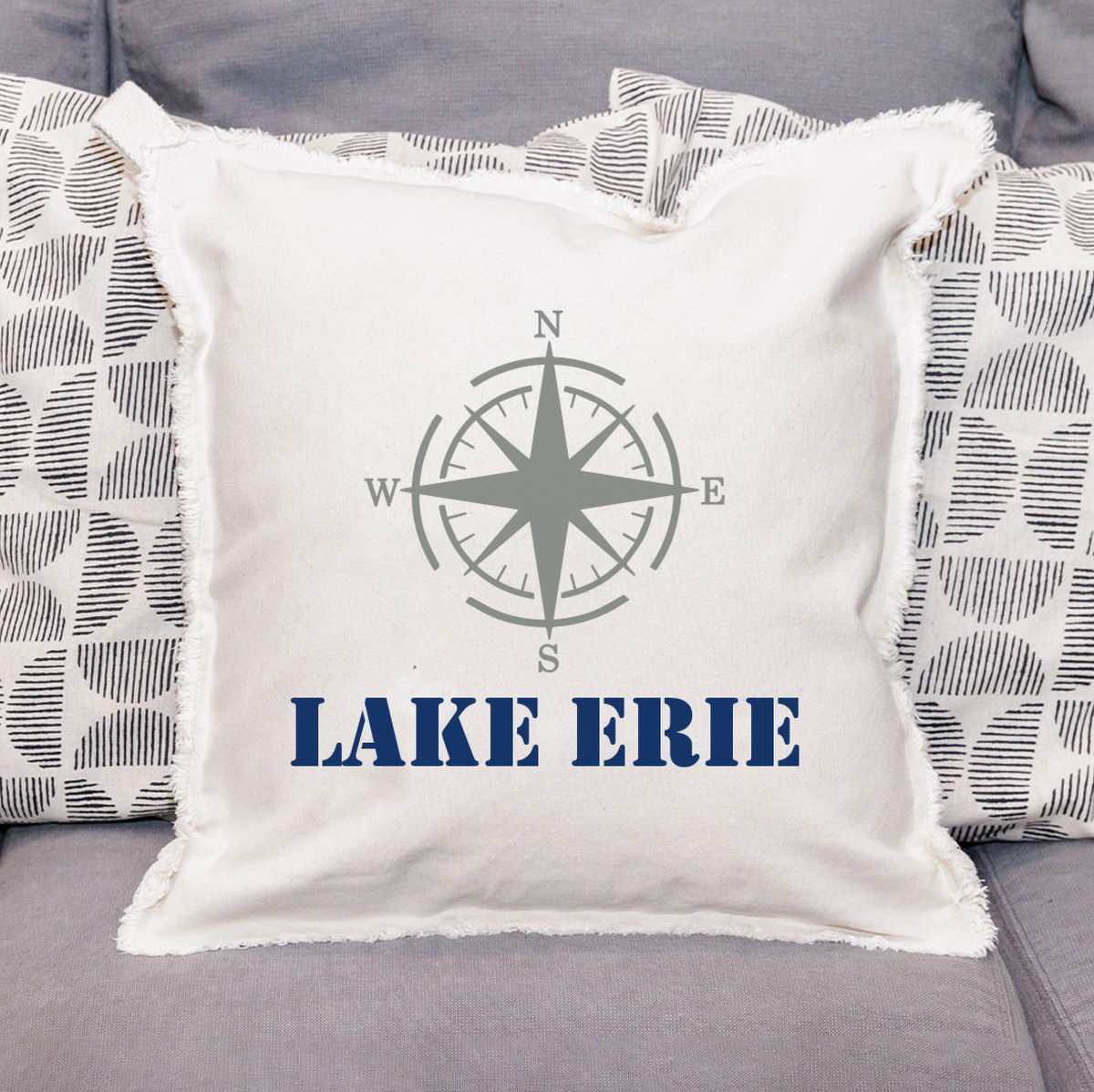 Compass One Line Text Personalized Square Pillow