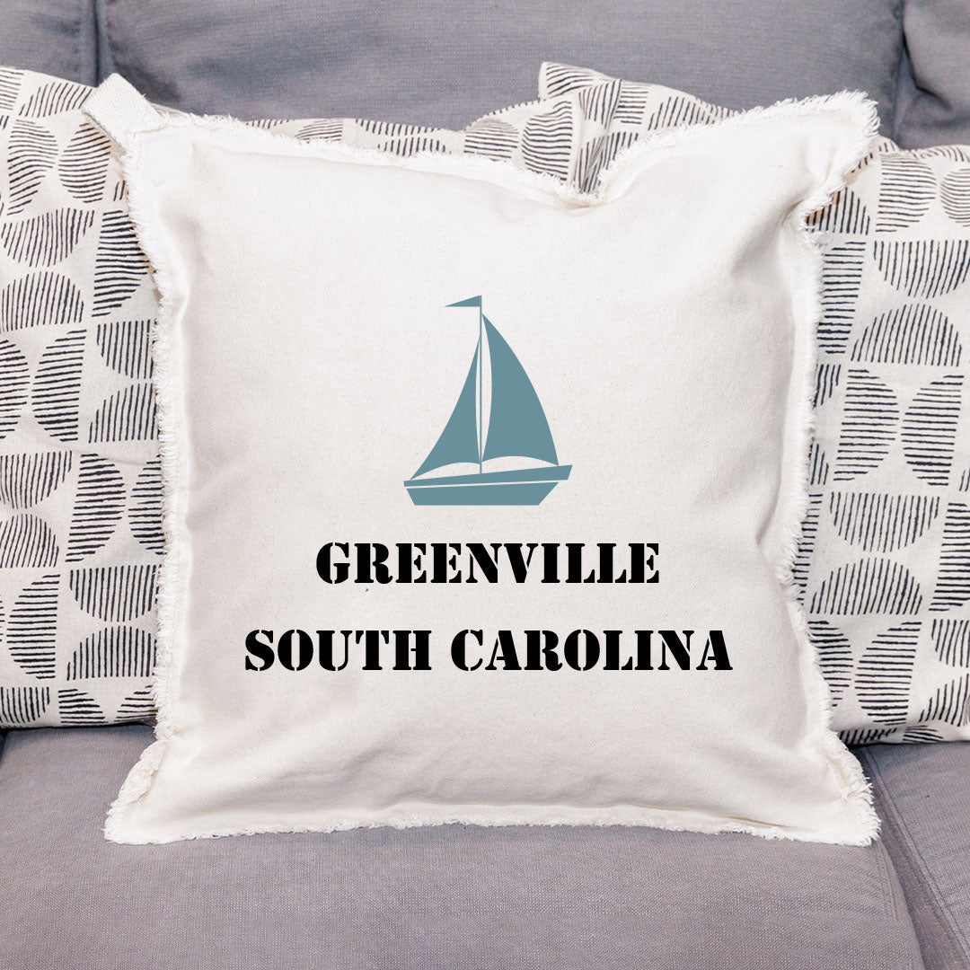 Sailboat Two Line Text Personalized Square Pillow