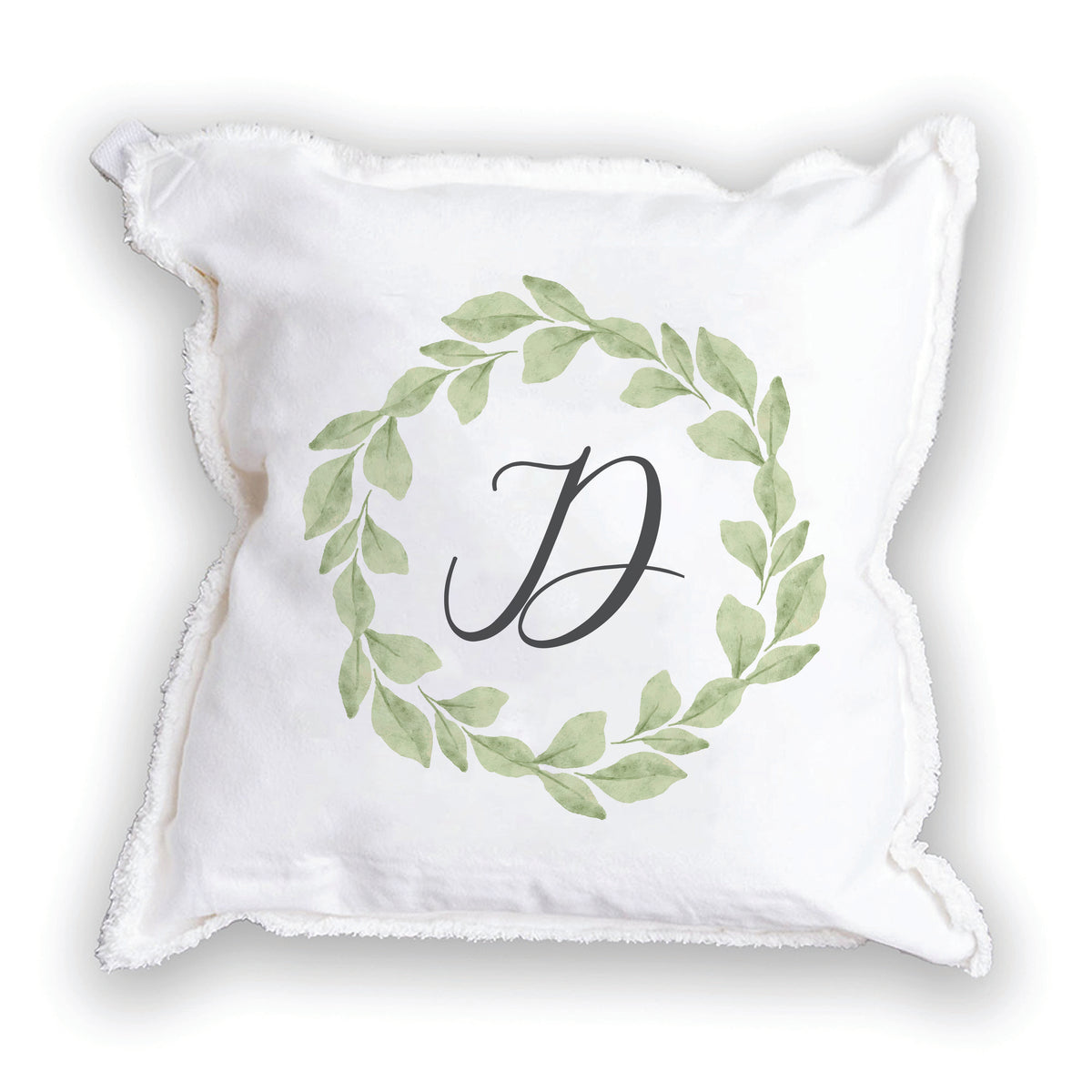 Greenery Laurel Initial Personalized Square Pillow