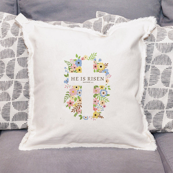 He Is Risen Floral Easter Cross Throw Pillow