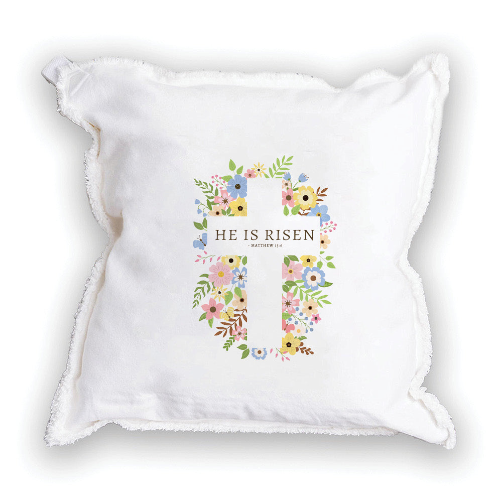 He Is Risen Floral Easter Cross Throw Pillow