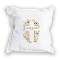 He Is Risen Floral Easter Cross Throw Pillow