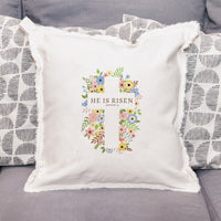 He Is Risen Floral Easter Cross Throw Pillow