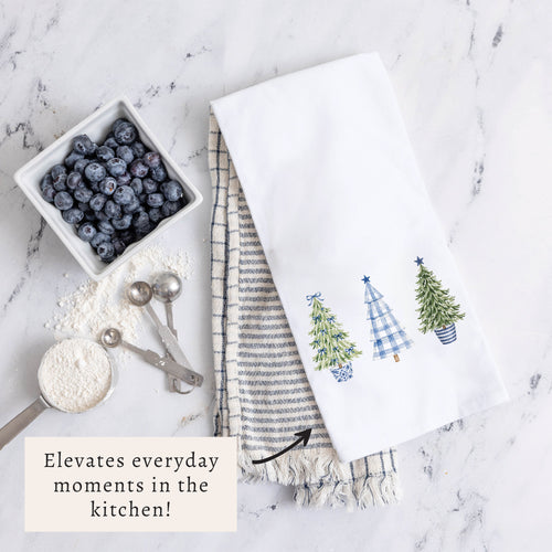 Coastal Cottage Christmas Trees Tea Towel