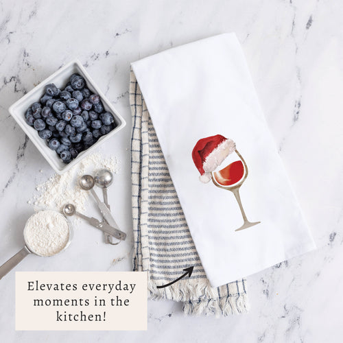 Santa Hat Wine Glass Tea Towel