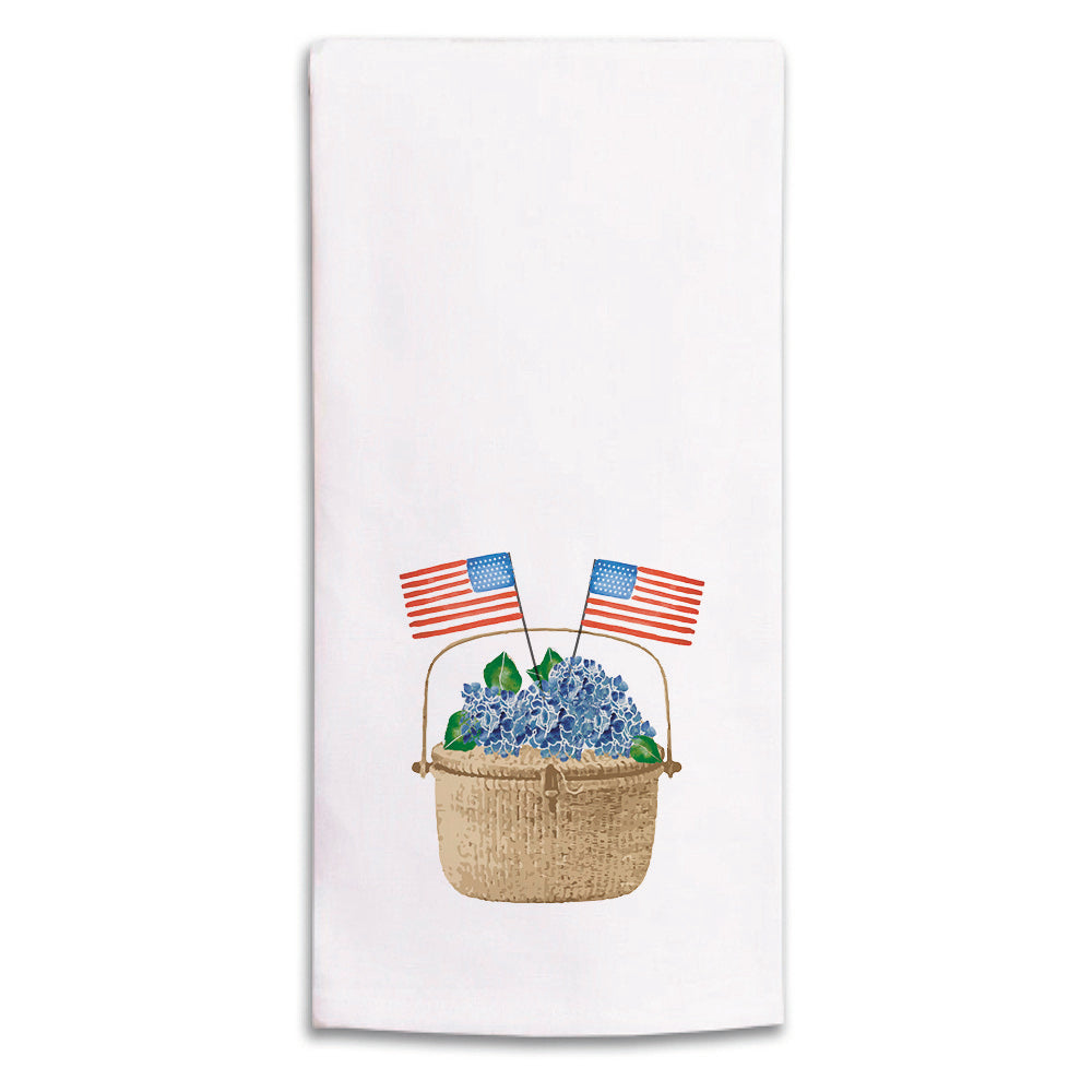 Hydrangea USA Flag Basket Tea Towel
