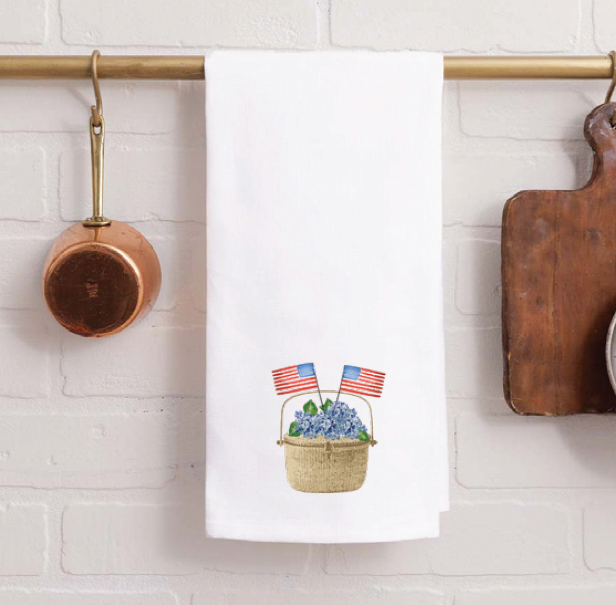 Hydrangea USA Flag Basket Tea Towel