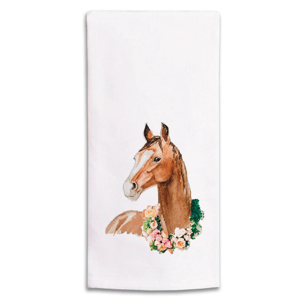 Floral Horse Personalized Tea Towel