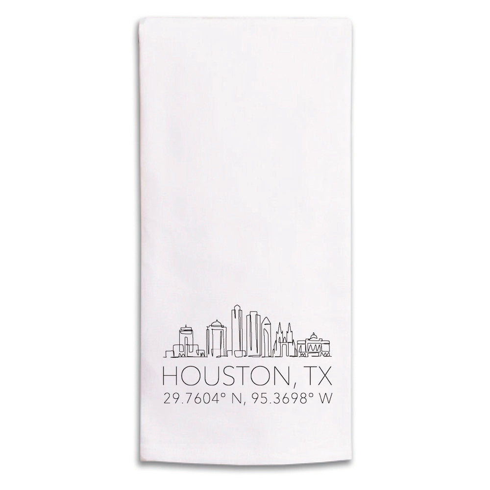 Houston Skyline Line Art Tea Towel