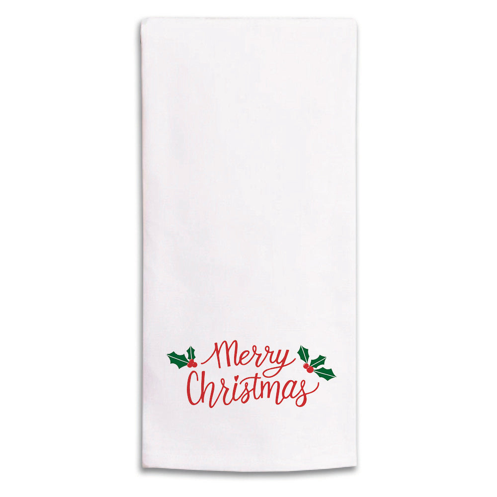 Merry Christmas Holly Tea Towel