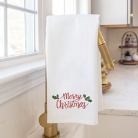 Merry Christmas Holly Tea Towel
