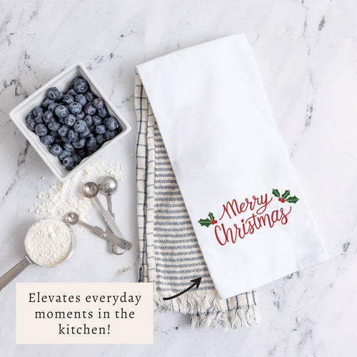 Merry Christmas Holly Tea Towel