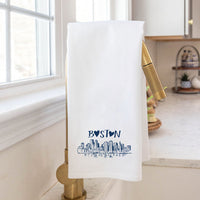 Navy Boston Heart Skyline Tea Towel