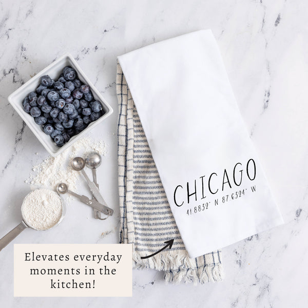 Hometown Coordinates Personalized Tea Towel