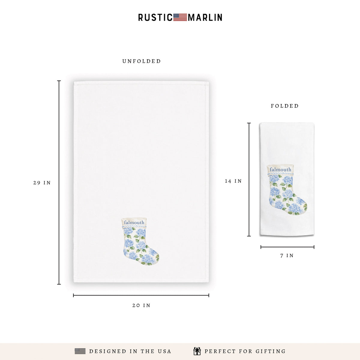 Hydrangea Stocking Personalized Tea Towel