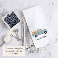 Easter Bunny Truck Personalized Tea Towel