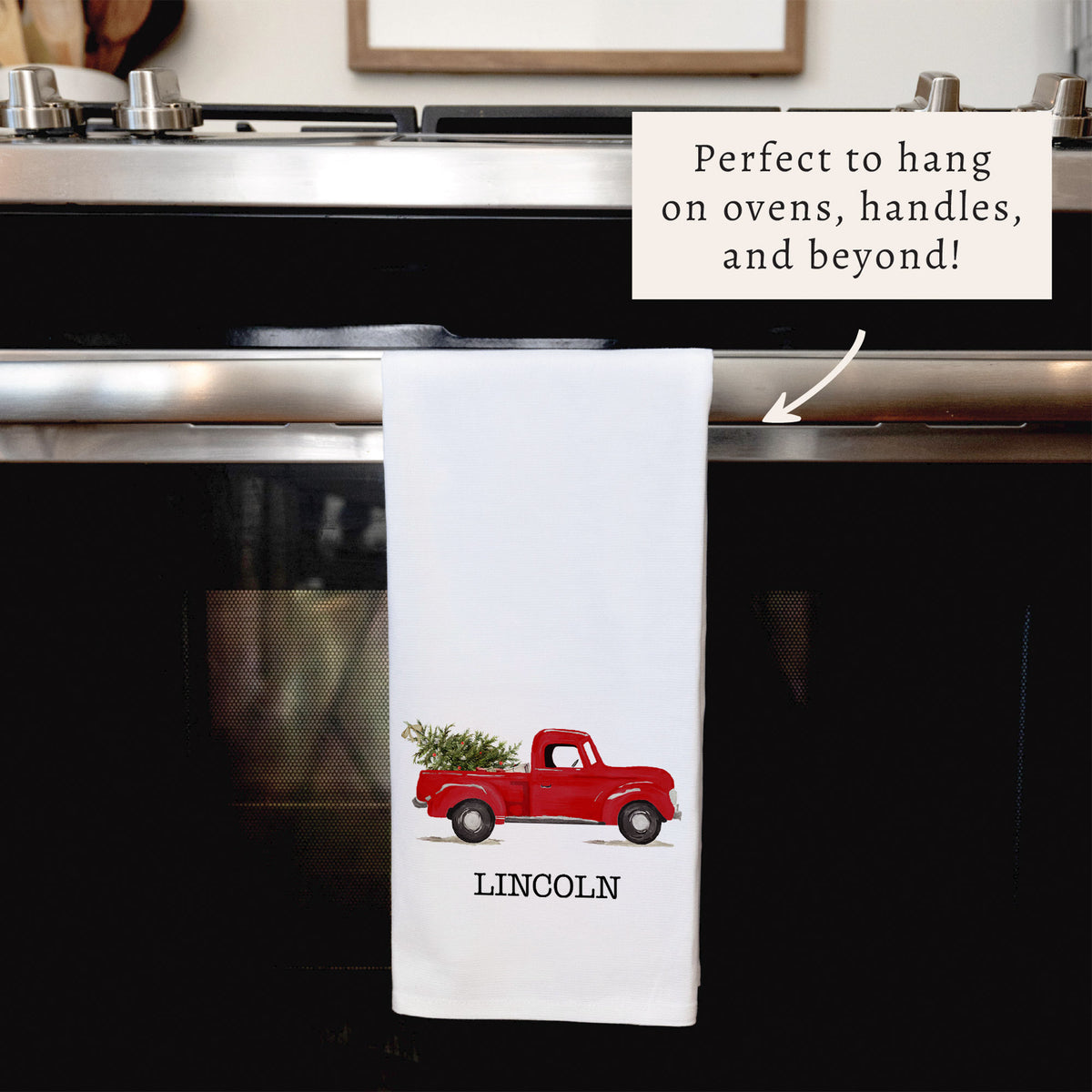 Christmas Tree Truck Personalized Tea Towel