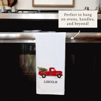 Christmas Tree Truck Personalized Tea Towel