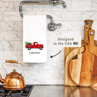 Christmas Tree Truck Personalized Tea Towel